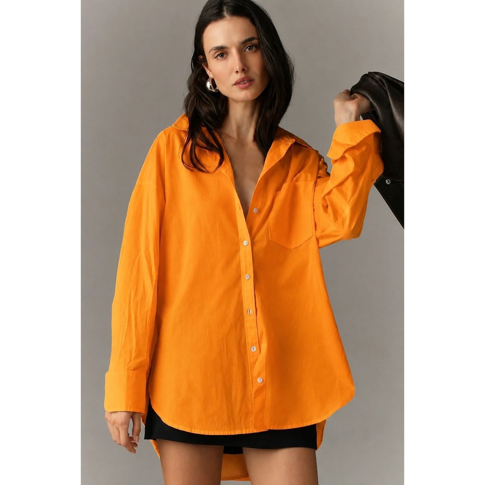 Anthropologie Maeve Oversized Button Down Top Size XS Orange - Picture 6 of 6